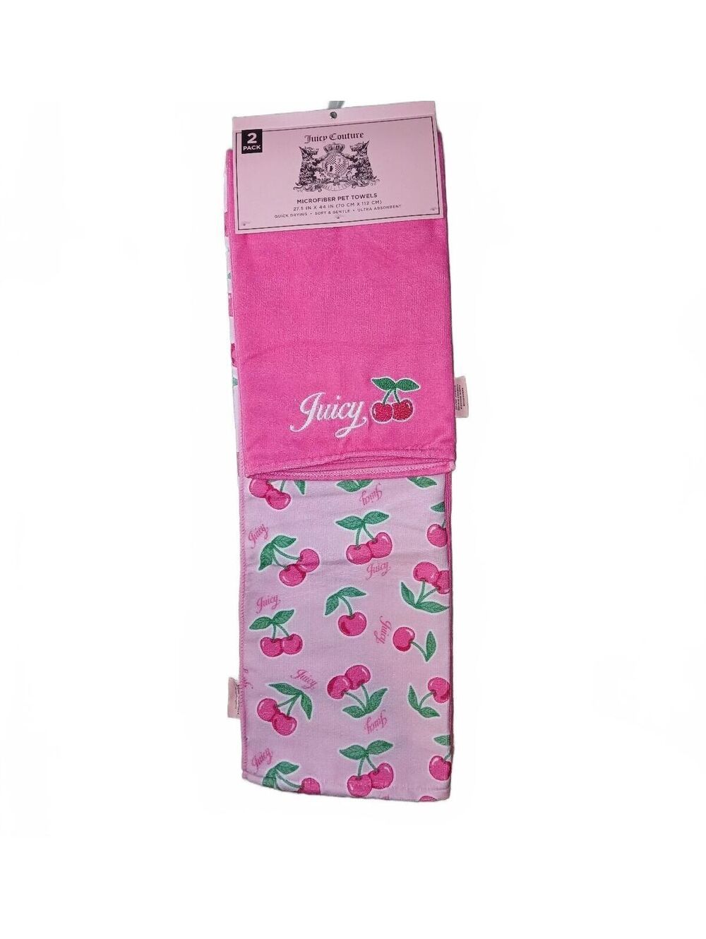 Juicy Couture 2 Pc Cherry Microfiber Pet Towels Pink Dog Cat Bath Towels NWT